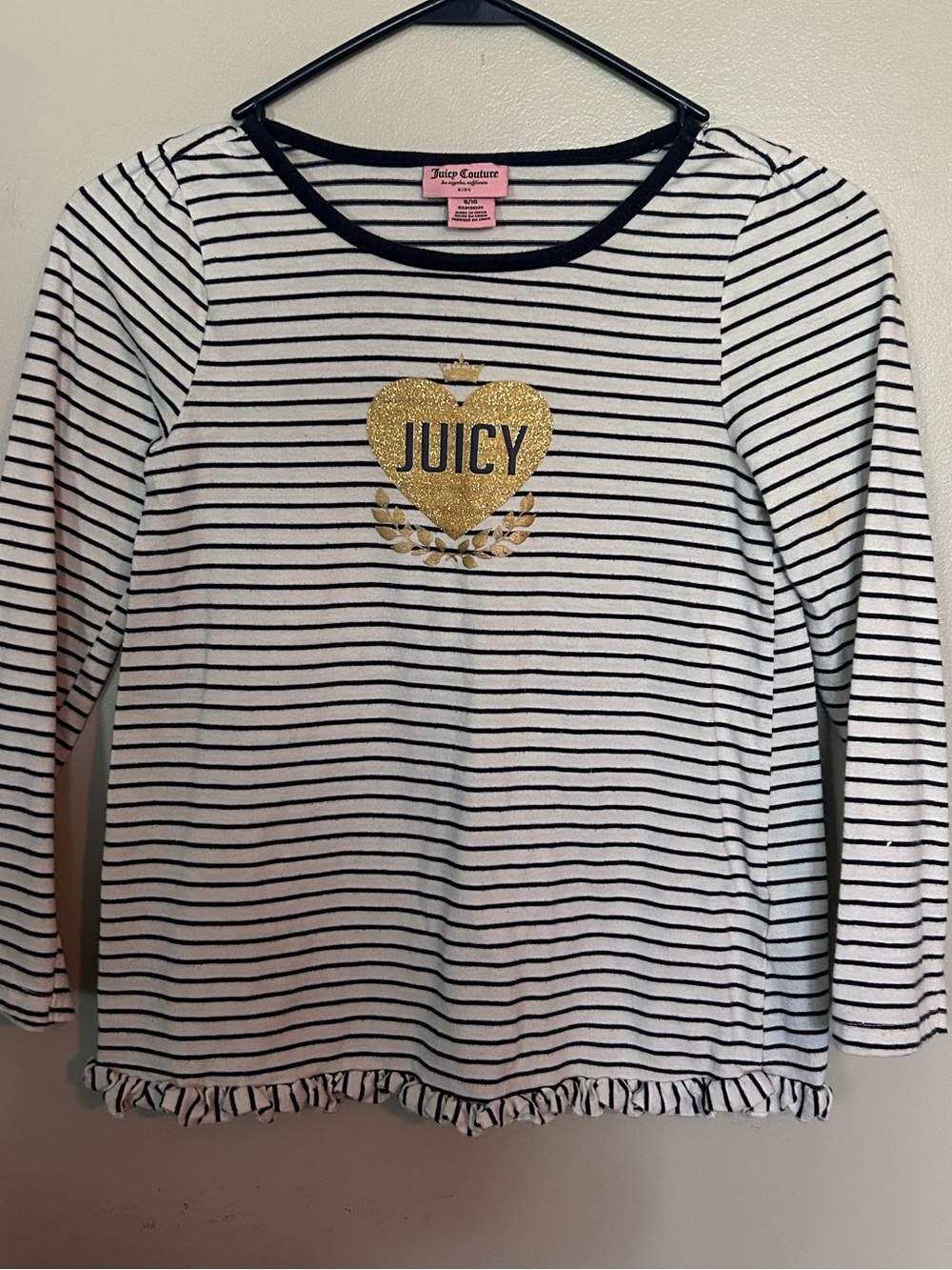 5 for $20! Juicy Couture Girls' Black & White Stripe Long-Sleeve Top